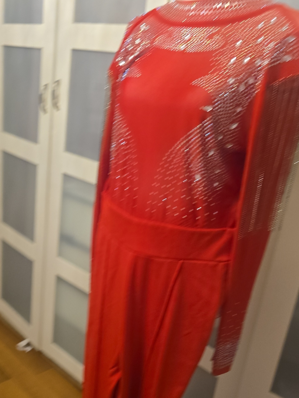 Red Beaded Long-Sleeve Women’s Jomsuit